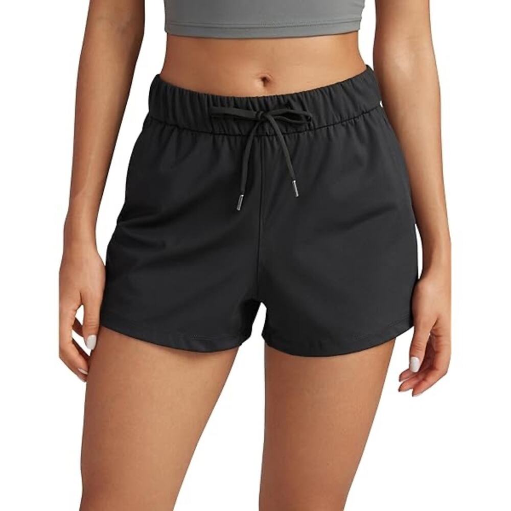 Avia black tie front elastic waist running athletic wear shorts size medium
 b39